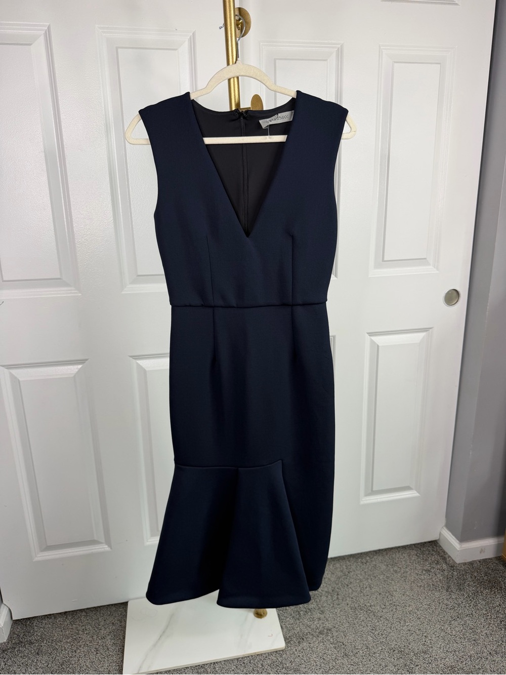 Sportmax Navy V-Neck Mermaid Midi Dress Built-In Shapewear